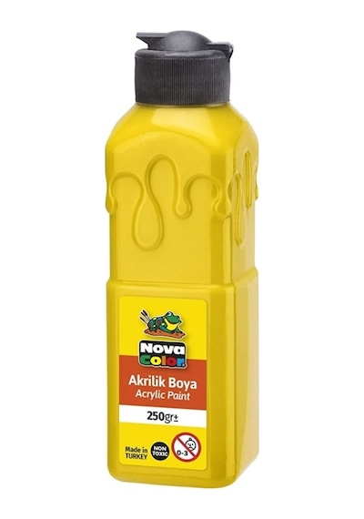 Nova Color Sarı Akrilik Boya 250 Gr 1 Adet Su Bazlı Akrilik Boyası Hobi Sanatsal Boy Tuval Ahşap Metal