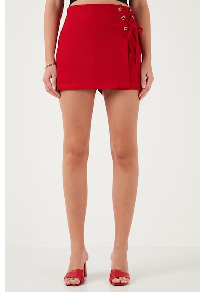 Lela Streç Bağlamalı Slim Fit Yüksek Bel Mini Bayan Şort Etek 5865745 Kırmızı Lela Streç Bağlamalı Slim Fit Yüksek Bel Mini Bayan Şort Etek 5865745 Kırmızı