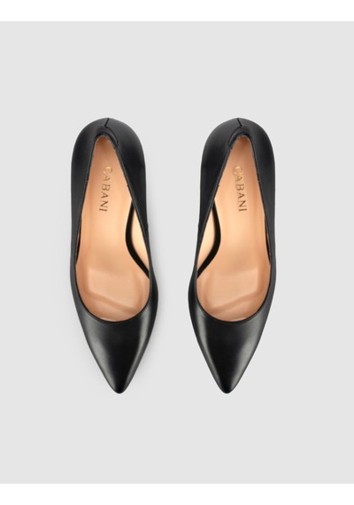 Cabani Siyah Hakiki Deri Klasik Stiletto Kadın Ayakkabı