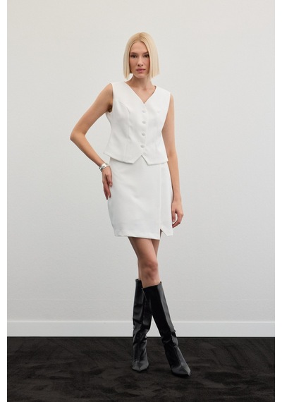 Sateen Klasik Yelek - Ekru-136496 Ekru