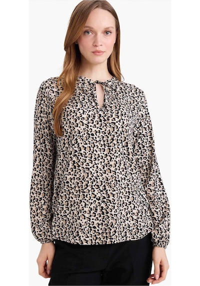Defacto Regular Fit Bisiklet Yaka Leopar Desenli Uzun Kollu Bluz N1809az26sper103 Ekru-er103