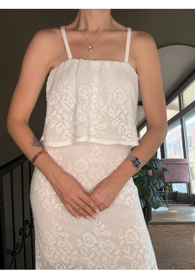 Ali Butik Ekru Dantel Detaylı Askılı Elbise
