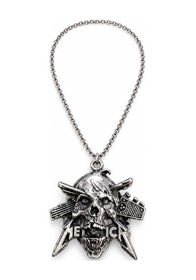 Metallica Kuru Kafa Kolye Gitar Şimşek Figürlü Gotik Heavy Metal Kolye Altın - Gümüş