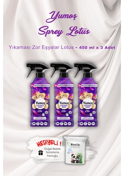 Yumoş Ev Ve Tekstil Spreyi Lotus Yıkanması Zor Eşyalar 3 X 450 Ml Rosıe Hediyeli Tekli