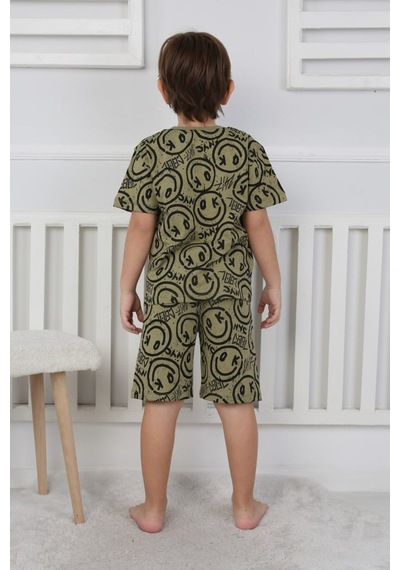 Bunny Hopp Şortlu Erkek Çocuk Pijama Takımı %100 Pamuk Desenli Yazlık 3-8 Yaş Siyah - Yeşil