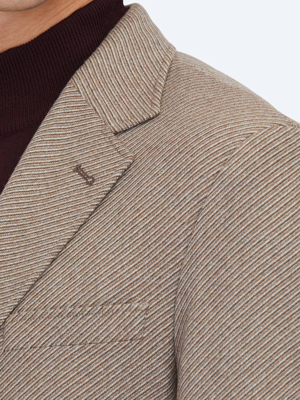 Kip Açık Kahve Desenli Modern Fit Yün Karışımlı Ceket Açık Kahve