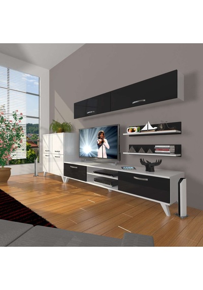 Decoraktiv Eko 6y Mdf Dvd Retro Tv Ünitesi Tv Sehpası Beyaz - Siyah
