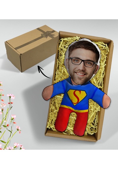 Bk Gift  Kutusunda Kişiye Özel Fotoğraflı Erkek Süper Kahraman Bebek Yastık-15, Arkadaşa , Sevgiliye , Doğum Günü si