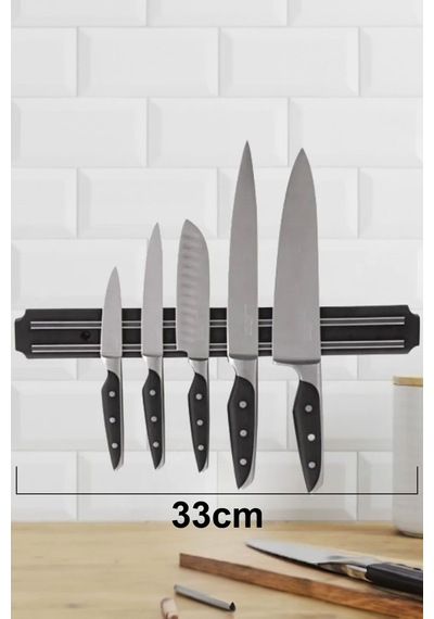Thentech Duvara Asılabilir Mıknatıslı Bıçak Asma Aparatı 55cm Bıçak Askı Aparatı Metal Eşya Askısı Mıknatıslı Siyah