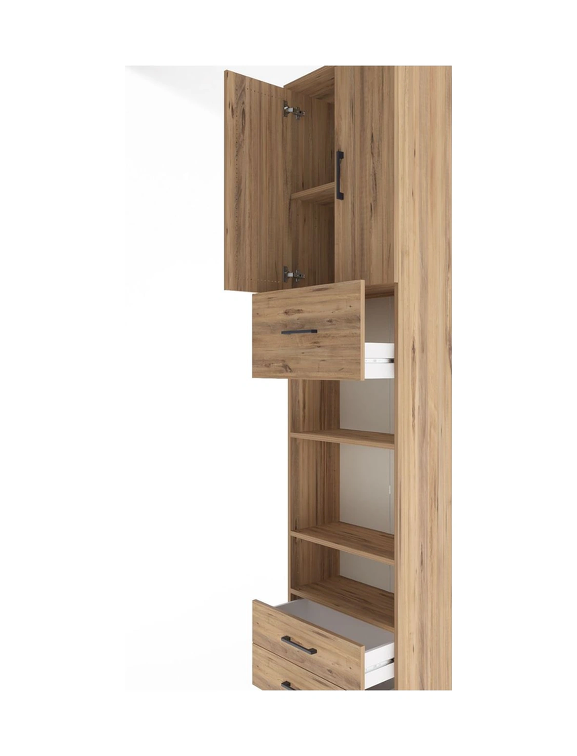 Arges Dolap 5 Raflı 3 Çekmeceli 2 Kapaklı 60x30x243 Çam-çam Çam