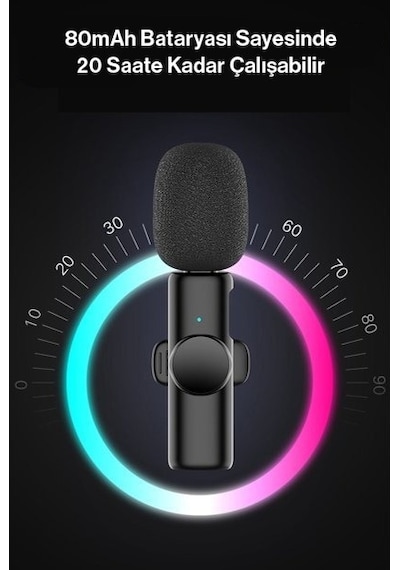 K11 Apple Uyumlu iPhone Lightning Youtube Tiktok Yayın Kablosuz Yaka Mikrofonu Siyah