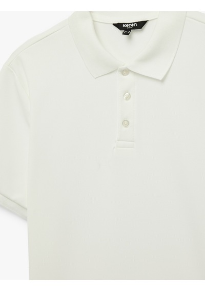 Koton Kısa Kollu Düğmeli Polo Yaka Slim Fit Tişört Beyaz 6sam10077mk