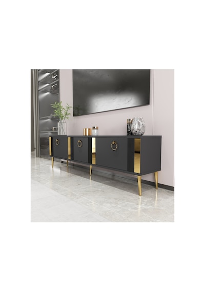 Lunar 150 Cm Tv Ünitesi Tv Sehpası Antrasit-altın Antrasit-altın