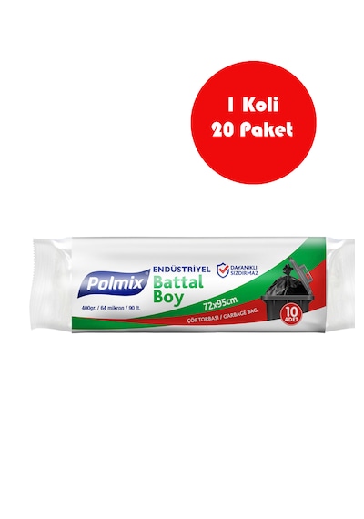 20 Adet Endüstriyel Battal Boy Çöp Torbası 72x95 Cm - P403