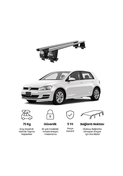 Royal Volkswagen Golf 2012 - 2019 Uyumlu Gri Kilitli Ara Atkı Port Bagaj Tavan Barı