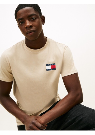 Tommy Hilfiger Tjm Slım Essentıal Flag Tee Ext Erkek Bej T-shirt - Dm0dm20740