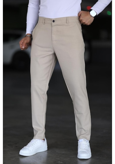 Bürke Erkek Krem/Bej Renk italyan Kesim Slim Fit Kaliteli Kumaş Pantolon
