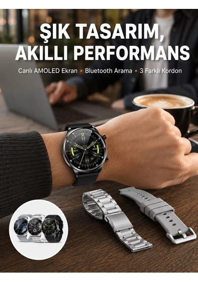 Akıllı Saat Çoklu Kordon Seçeneği Amoled Ekran Çok Fonksiyonlu Bluetooth Bağlantılı Yeni Nesil Diğer