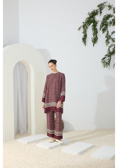 Aker Bordo Desenli Tunik Bordo Bordo