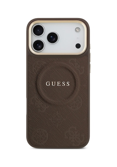 Apple Uyumlu iPhone 17 Pro Max Kılıf Guess Lisanslı M-safeli Sıcak Baskı Yazı Logolu Pu Deri Peony Kahverengi Kahverengi