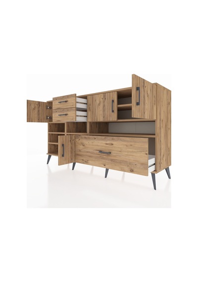 Kronos Konsol 7 Raflı 3 Çekmeceli 4 Kapaklı 176x59x99 Çam-çam Çam-çam