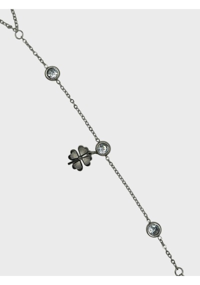 Arnes Jewelry Çelik Zirkon Taşlı Yoncalı Şahmeran Bileklik Ar582nes Gri