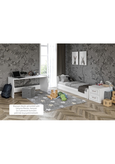 KznHome Kartopu Country Tarzı Bebek Odası Takımı - 3 Parçalı Tamamı MDF Beyaz
