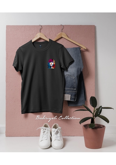Oversize Taylor Swift Singer Illustration Tasarımlı Unisex T-shirt Siyah
