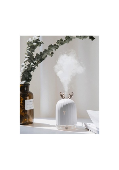 Mini Hava Nemlendirici Aromaterapi Led Işıklı Buhar Makinesi 220ml Geyikli Beyaz