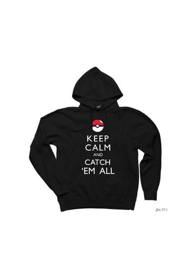 Pokemon Keep Calm Siyah Kapşonlu Sweatshirt Hoodie Siyah