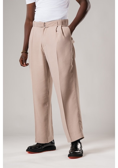 Akçaylar Çift Pileli Yazlık Modal Kumaş Beli Kemerli Geniş Paça Baggy Pantolon Krem