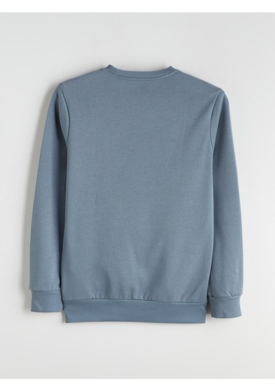 Lcwaıkıkı Classic İndigo Bisiklet Yaka Baskılı Erkek Sweatshirt
