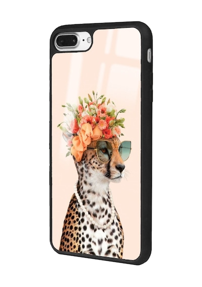 Apple Uyumlu iPhone 7 Plus - 8 Plus Influencer Leopar Kedi Tasarımlı Glossy Telefon Kılıfı Çok Renkli