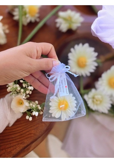 20 Adet Süslemeli Kese Papatya Mum, Nikah Şekeri, Doğum, Sünnet, Düğün Nişan Söz, Kına, Doğum Günü