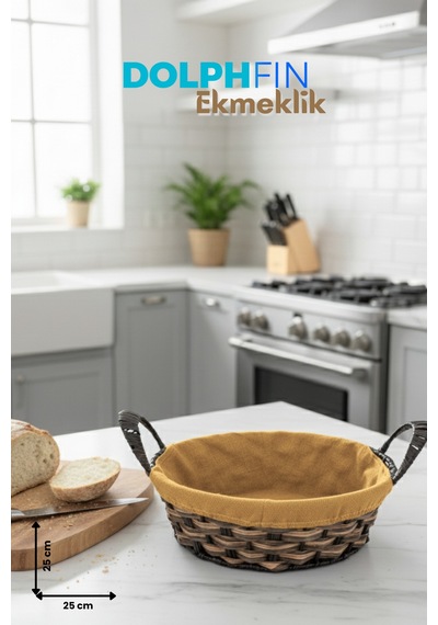 Hasır Tasarım Ekmeklik Yuvarlak Ekmek Sepeti Sarı