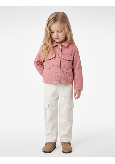 Koton Yıldız Nakışlı Pamuklu Kapaklı Cepli Uzun Kollu Denim Ceket Pembe 7wmg60002ad Açık Pembe