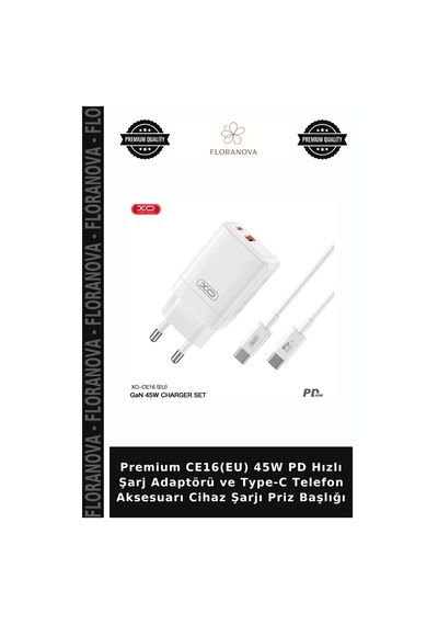 Premium Ce16 Eu 45w Pd Hızlı Şarj Adaptörü Ve Type-c Telefon Aksesuarı Cihaz Şarjı Priz Başlığı