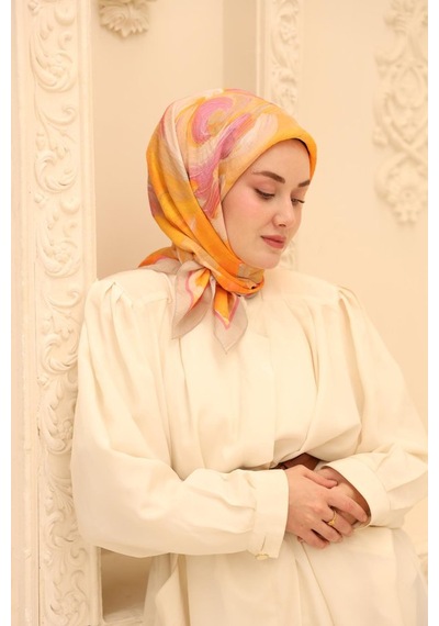 Silk Home Akrilik Desen Olinda İpek Eşarp Turuncu