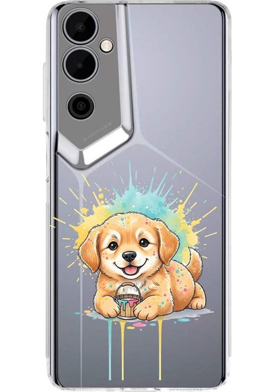 Tecno Pova Neo 2 İle Uyumlu Splash Köpek Tasarımlı Şeffaf Silikon Kılıf Şeffaf