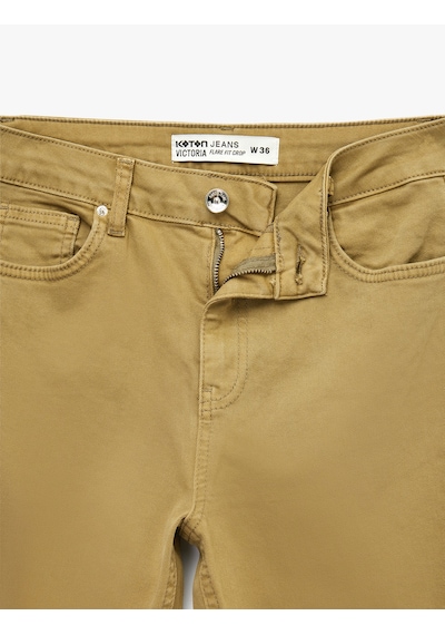 Koton Pamuklu Cepli Düğmeli İspanyol Paça Crop Jean Pantolon - Kick Flare Jeans Ada Çayı 6sal40051mw Açık Yeşil
