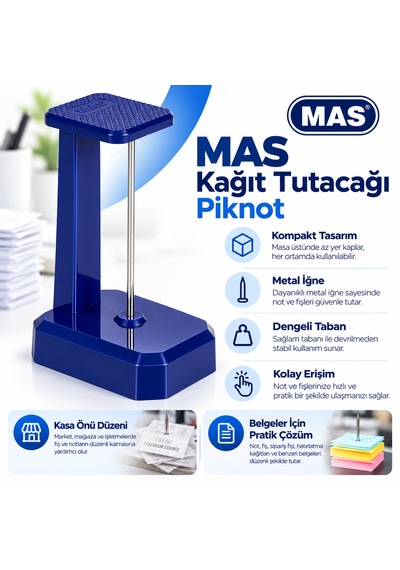 Mas 805 Kağıt Tutacağı Piknot Masaüstü Not Lacivert