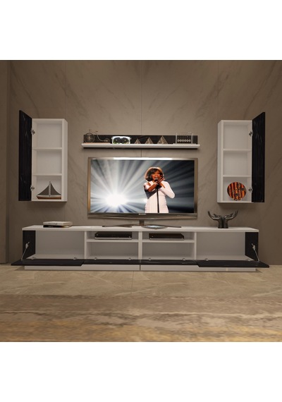Decoraktiv Trendstyle 5220ds Mdf Tv Ünitesi Tv Sehpası Beyaz - Siyah Mermer