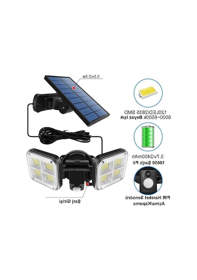 Güneş Enerjili 120 Led Aydınlatma, Şarjlı Ve Hareket Sensörlü 10 Parça Siyah