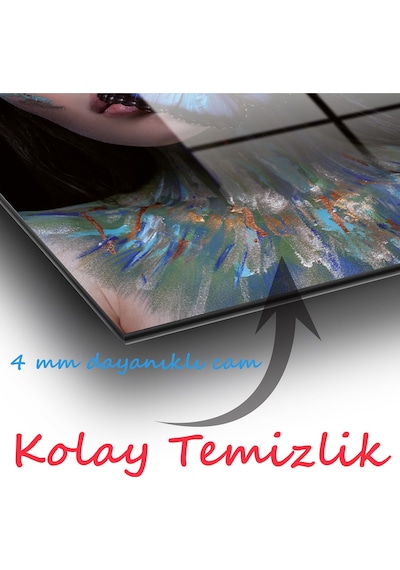 Kadın Ve Mavi Kelebek Dikey Cam Tablo Evlika, Modern Ev Ofis Salon Duvar Dekoru, Hediyelik Tablo Dekor