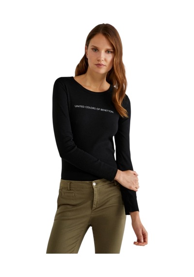 United Colors Of Benetton Kadın Bisiklet Yaka Yazılı T-shirt SIYAH