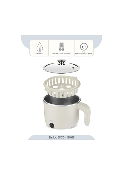 Ayrex Sinbo Sco-5063 Çok Fonksiyonlu Buharlı Pişirici 800 Ml Kapasite, Paslanmaz Gizli Rezistans, Temperli Cam Ka