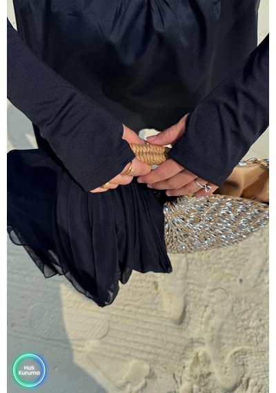 Kahijab Coast Sörf 4'lü Tesettür Mayo - Siyah Siyah