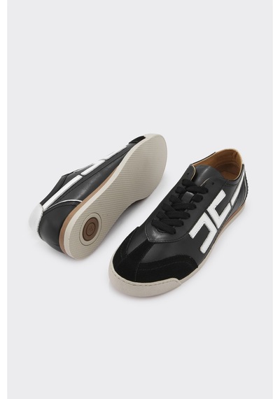 Derinet Hakiki Deri Bağcıklı Kadın Sneaker Siyah Beyaz Siyah Beyaz
