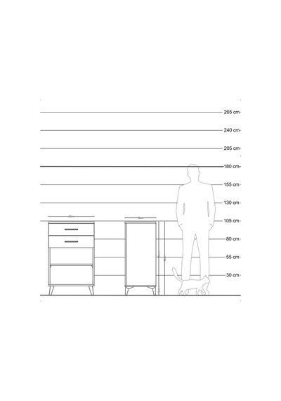 Kronos Komodin Tek Raflı 2 Çekmeceli 60x59x96 Çam-antrasit Çam