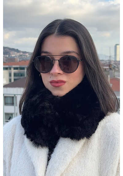 Mollycrush Kadın Siyah Peluş Kürk Boyunluk Mıknatıslı Premium Kışlık Boyunluk Siyah